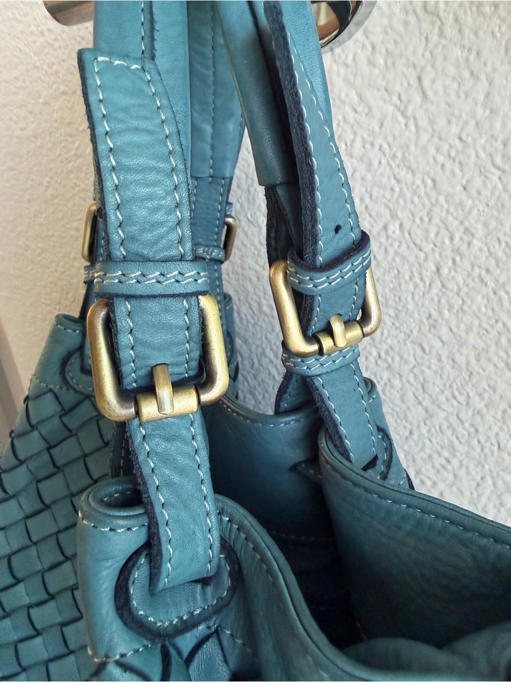Roberta Firenze Woven Leather Tote Bag in Teal - Picture 2 of 5